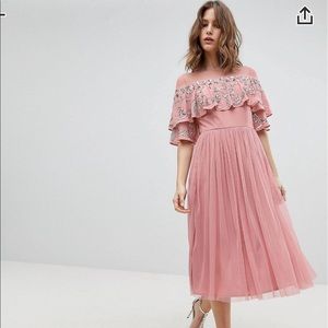 Maya sheer detail sequin cape overlay midi-dress